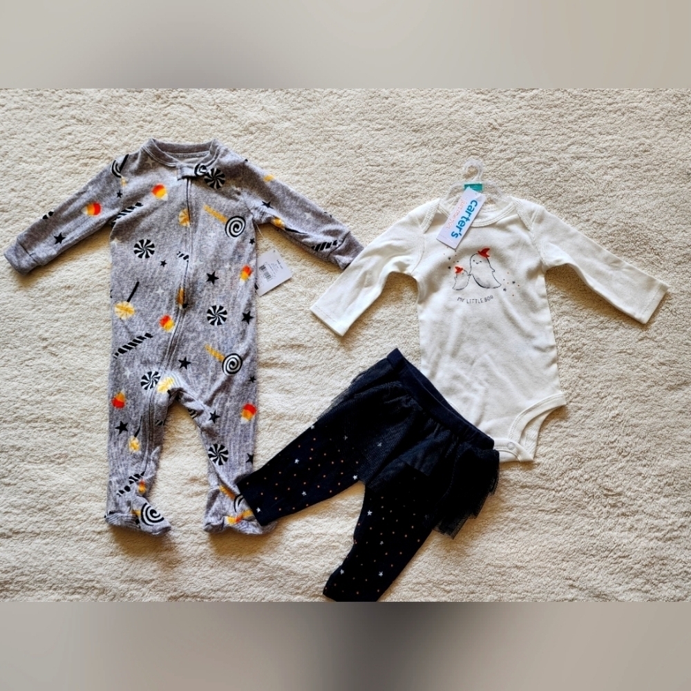 NWT baby girl fall Halloween clothes outfit  and footie bundle, size 3 / 6 month